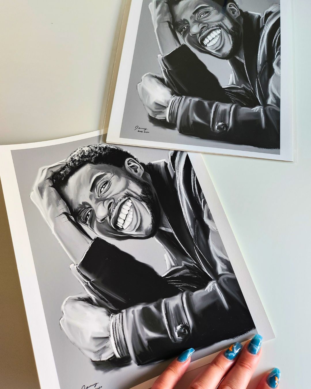 Realism art print of Chadwick Boseman photographed at an angle — archival sleeve with soft natural lighting