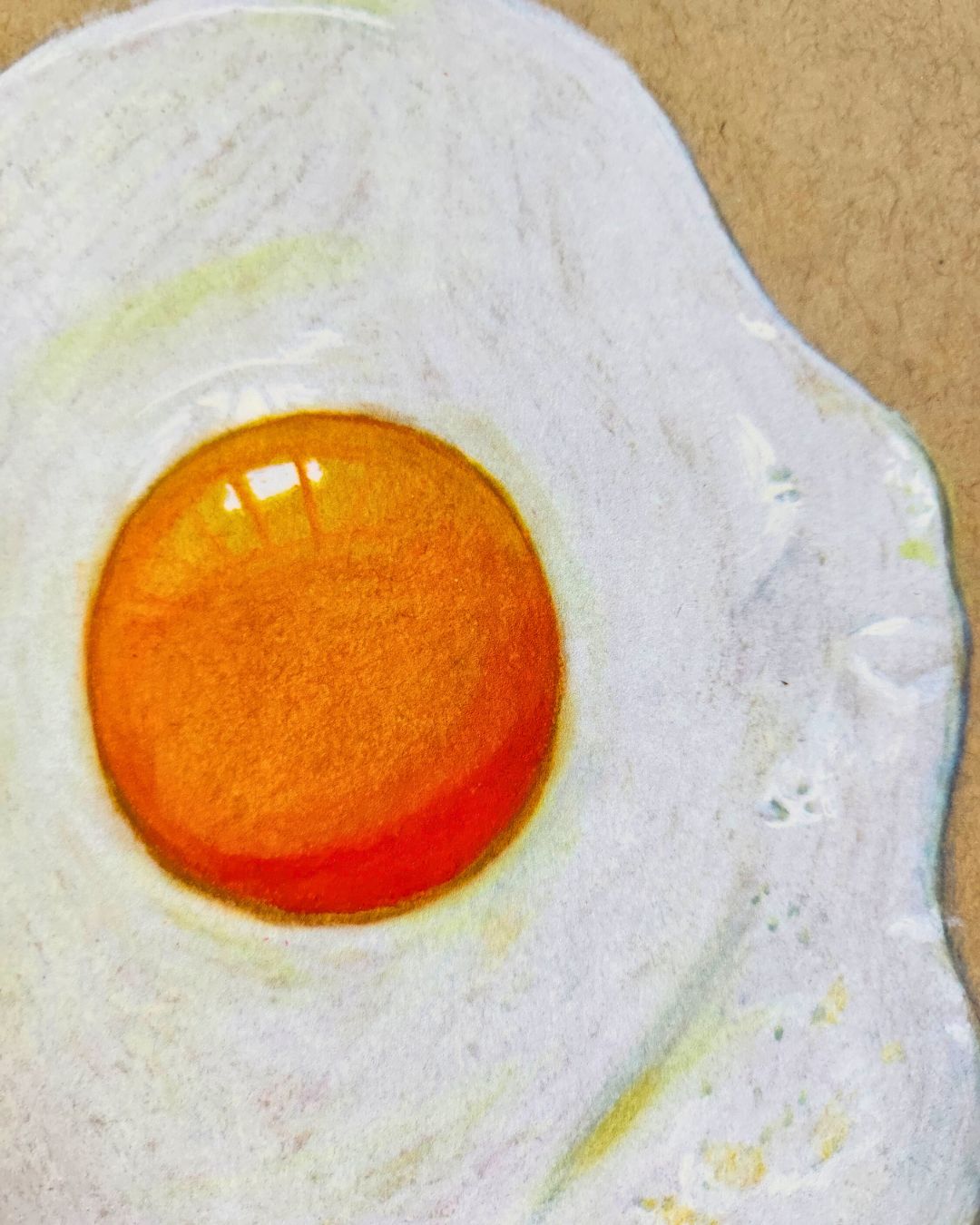 Close-up of pencil crayon fried egg print by Full Art Alchemist — golden yolk and smooth color blending